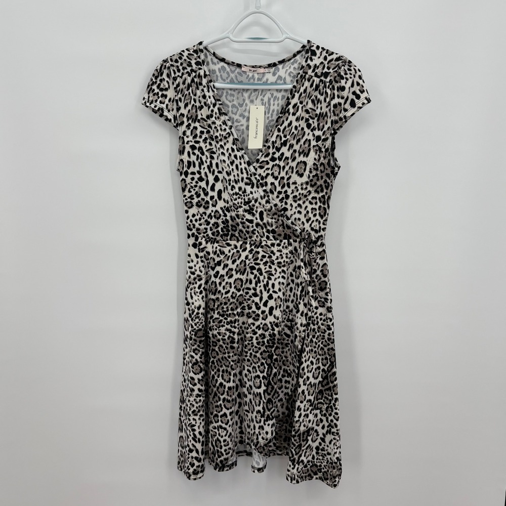 Mi Ami Francesca's Leopard Print Wrap‎ Dress Grey Black DLDK162-JYA Small NEW